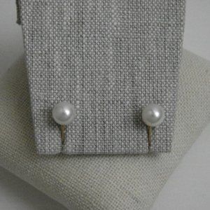 14K Yellow Gold Freshwater 7.5mm Pearl Screw back Earrings